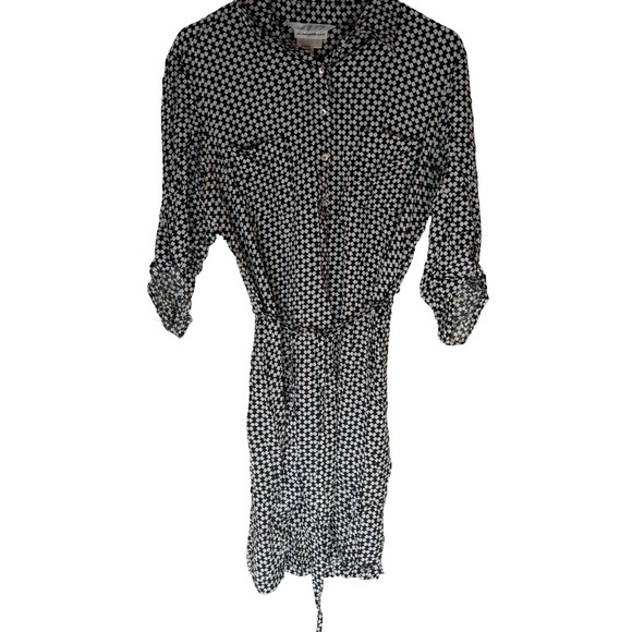 MSSP Dresses & Skirts - MSSP Max Studio Shirtdress Womens L Black White Geometric Rayon Roll Tab Vintage